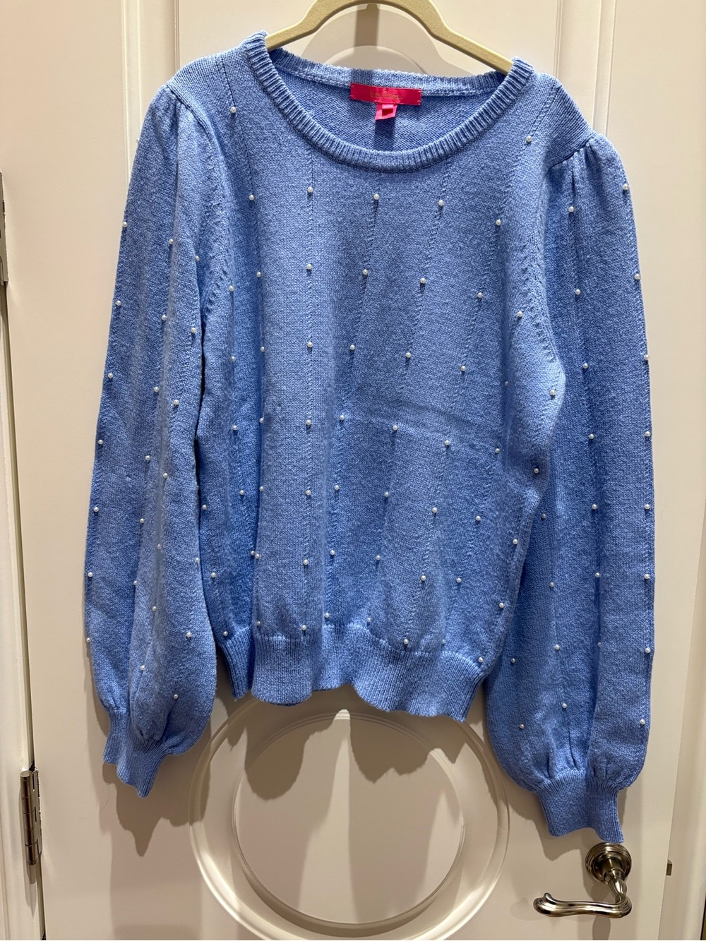 Lilly Pulitzer Light Blue Pearl-Embellished Crewneck Sweater